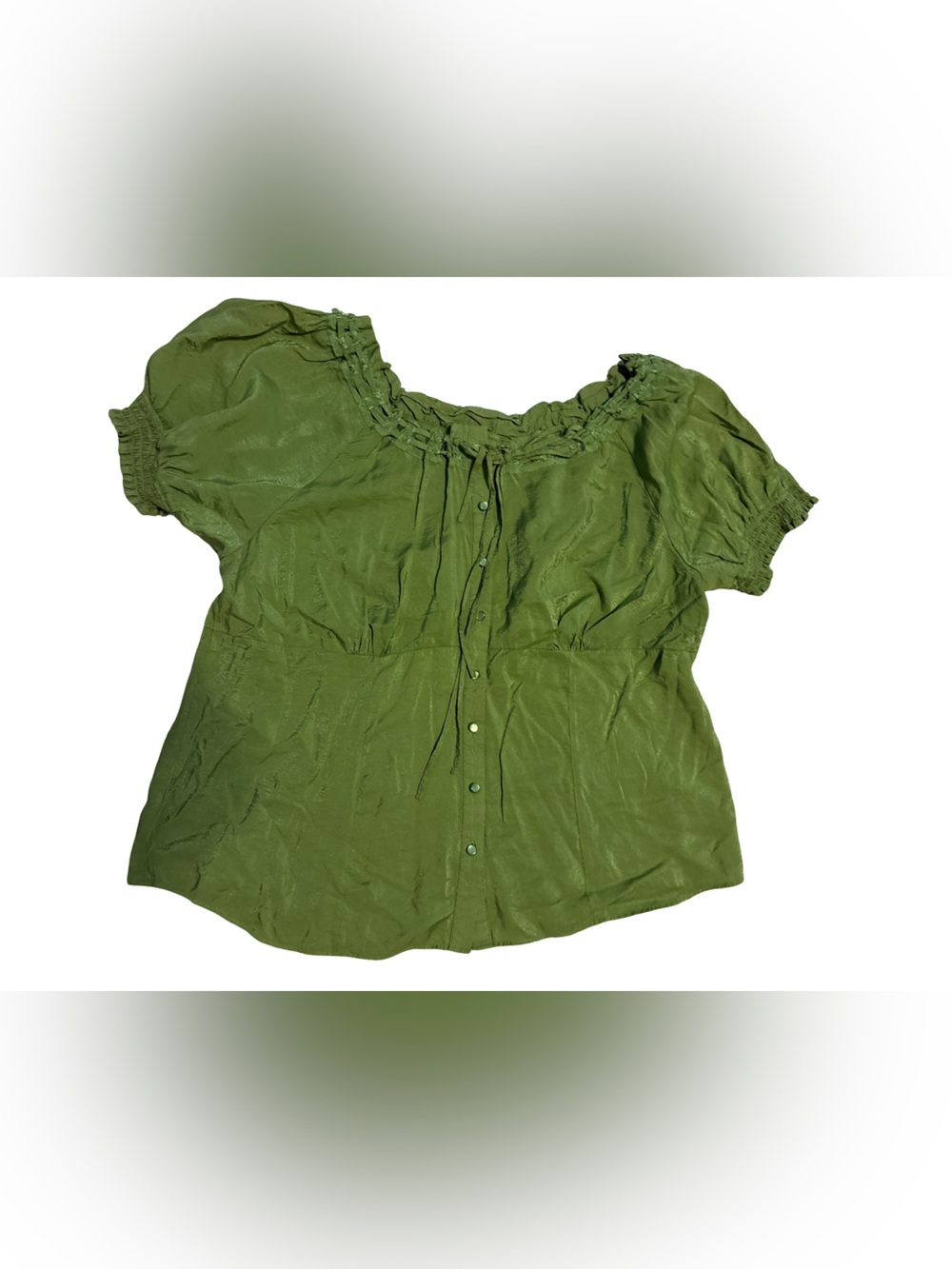 Caribbean Joe Olive Green Ruffled Blouse